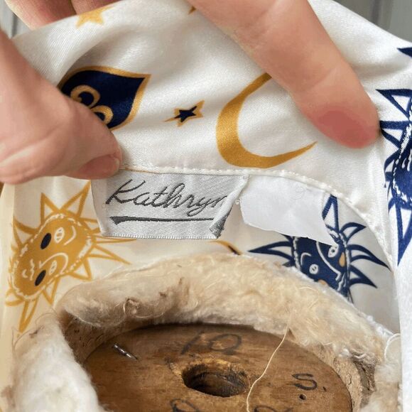 Vintage 90s Kathryn Celestial Sun Moon Print Button-Front Nightshirt Dress - Picture 2 of 11